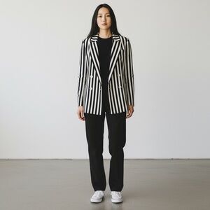 Giorgio Sant Angelo Vintage Navy White Striped Blazer Linen Size 10 Romania 🇷🇴